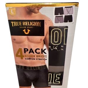 True Religion Men’s Boxer Briefs 4 Pack Cotton Stretch Size L 36-38 Tag Free New